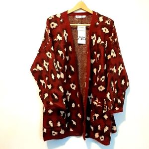 ZARA Wool Mohair Sweater Cardigan M L Leopard